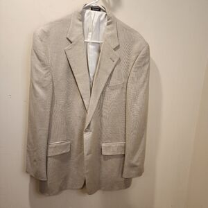 Oscar De La Renta Men's Beige  Wool Silk And Rayon Blend Blazer Size 44R